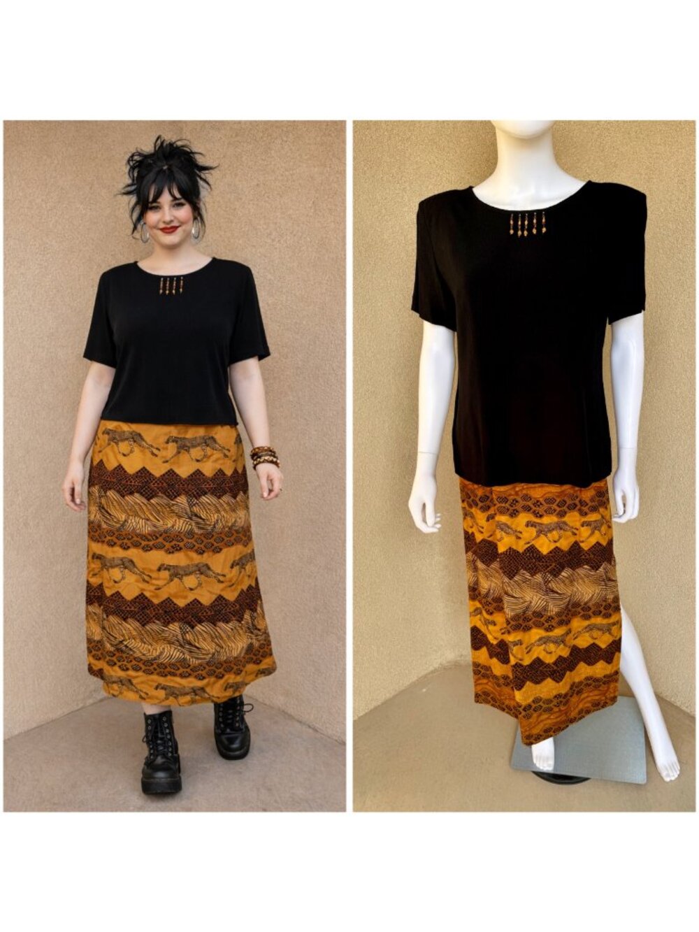 🐆Vintage 90s Cheetah Print African Motif Maxi Dress🐆